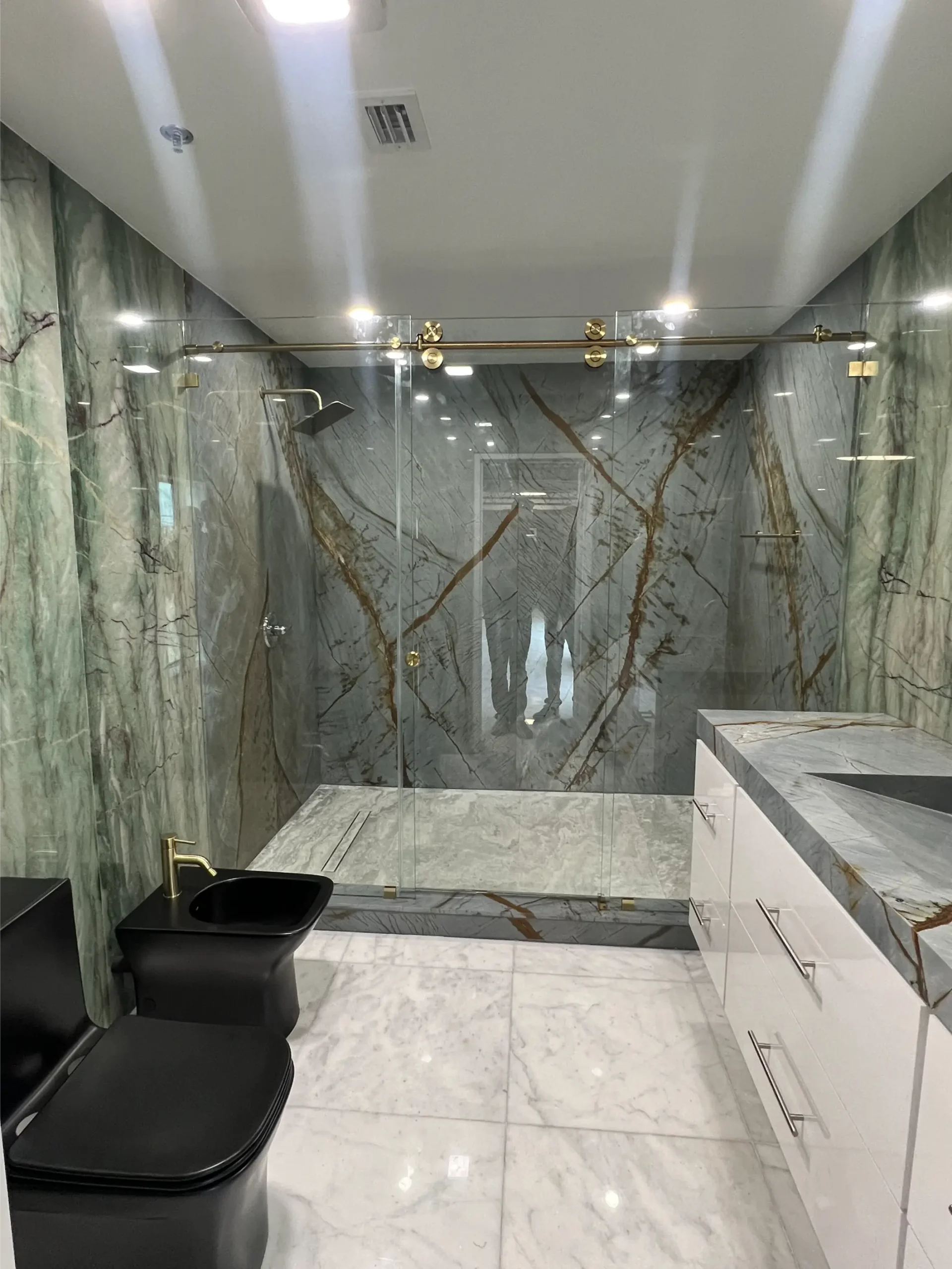 shower glass doors , interior partitions , custom glass railings , custom mirrors